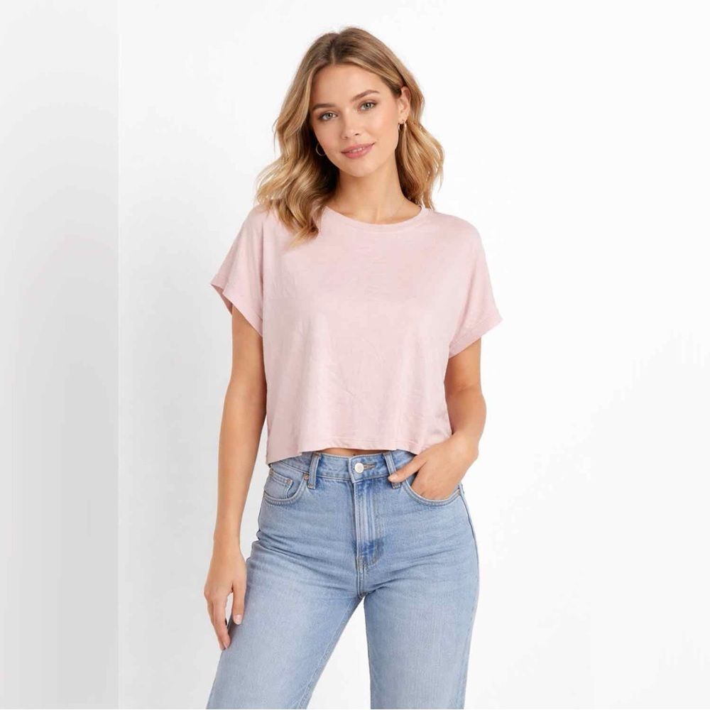 Eileen Fisher Viscose Blend Women's Pink Boxy Fit Short Sleeve Stretchy Top